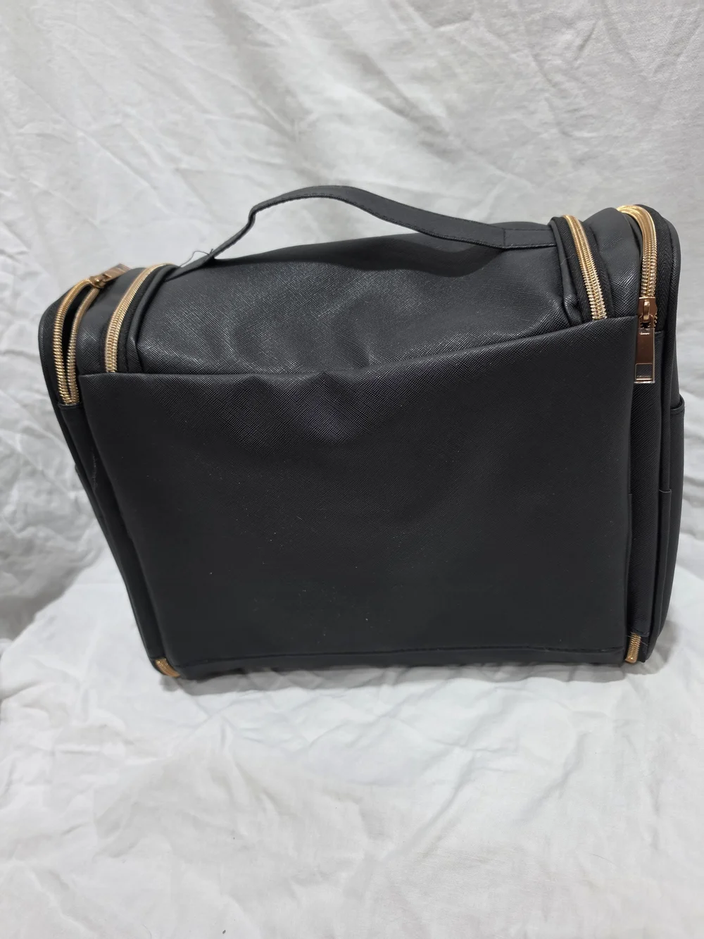 Black Travel Toiletry Bag with Gold Accents